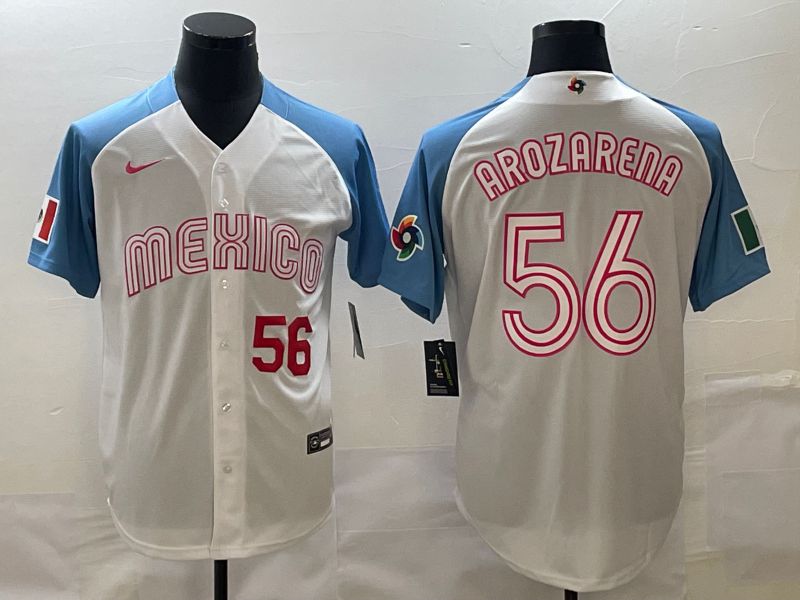 Men 2023 World Cub Mexico #56 Arozarena White blue Nike MLB Jersey18->more jerseys->MLB Jersey